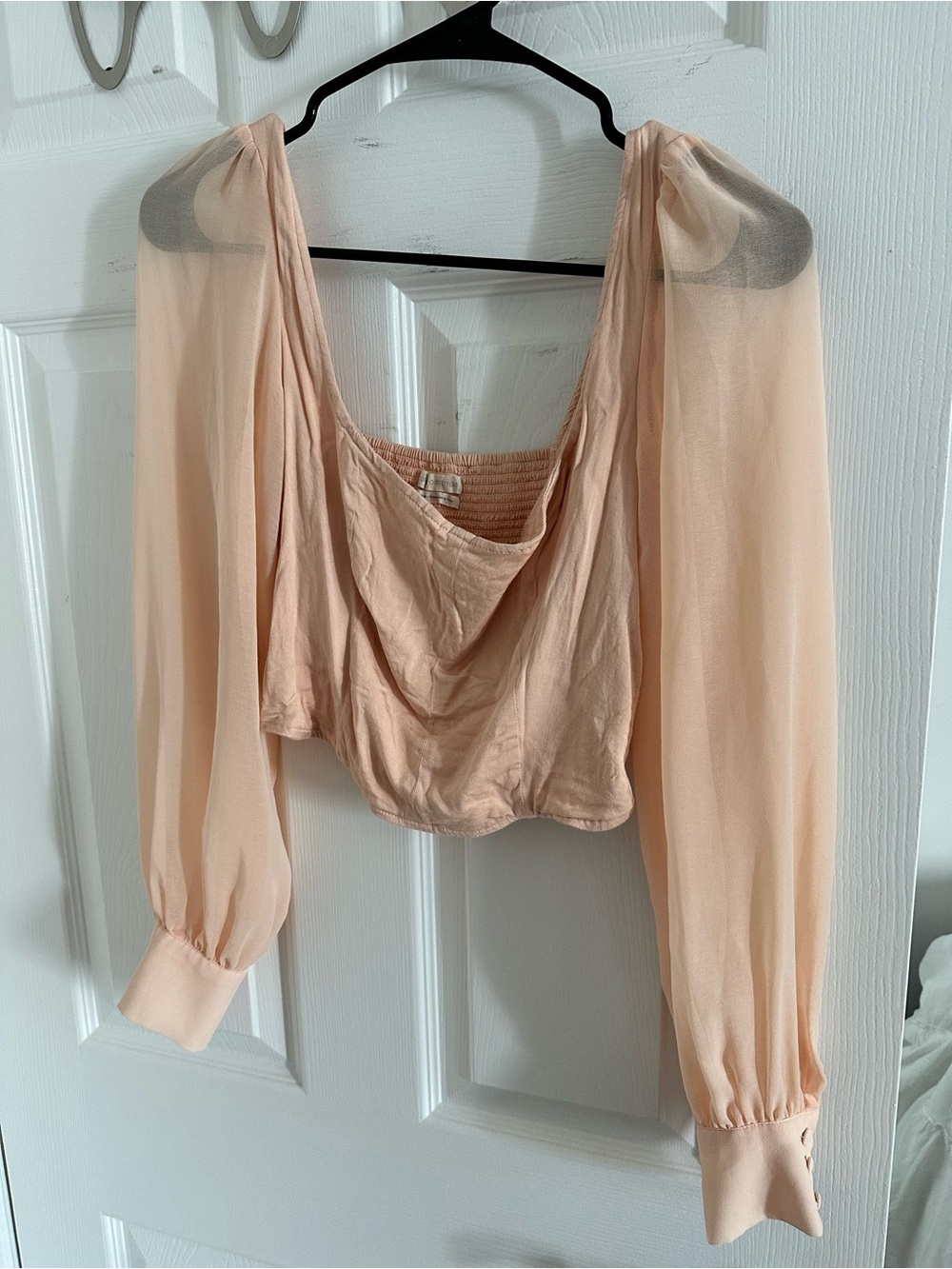 Urban Outfitters Peach Sheer Long-Sleeve Draped Crop Top